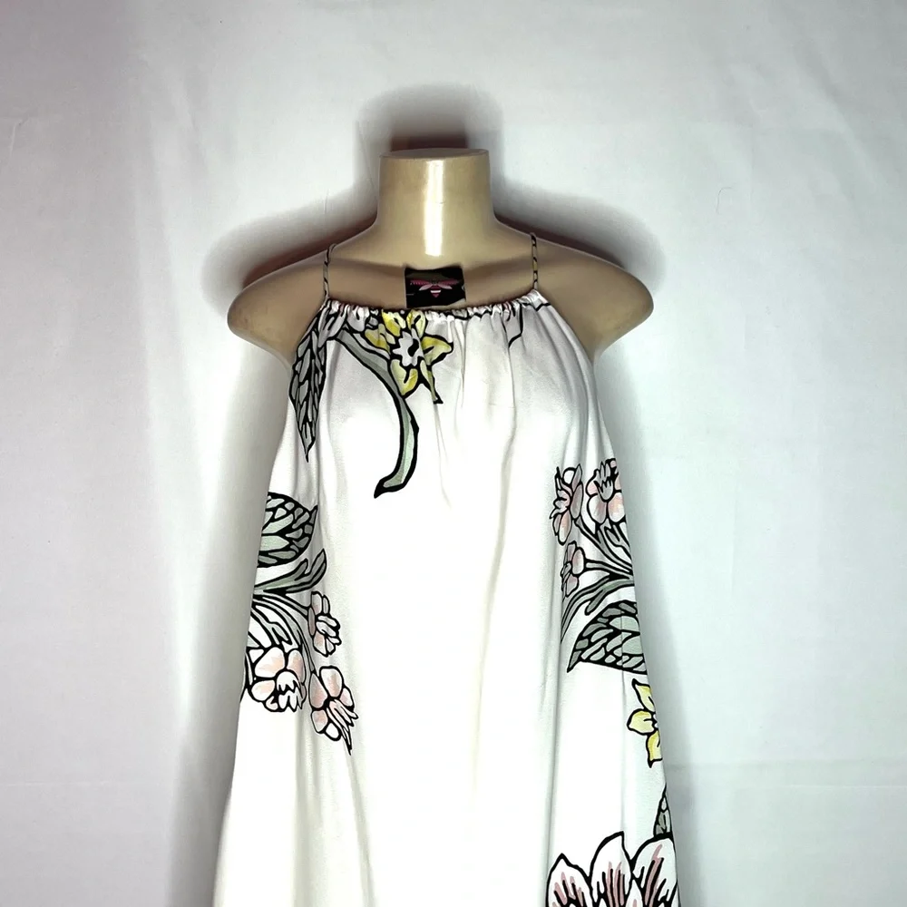 LOFT WHITE FLORAL HALTER STYLE MIDI DRESS LG - Picture 2 of 3
